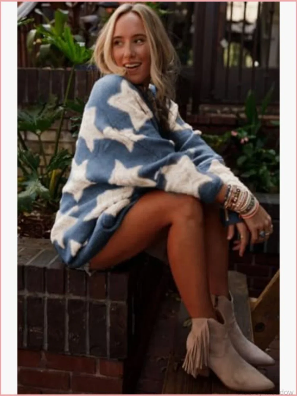 Womens Sherpa Star Pattern Cardigan Sweater with Pockets - Picture 3 of 7